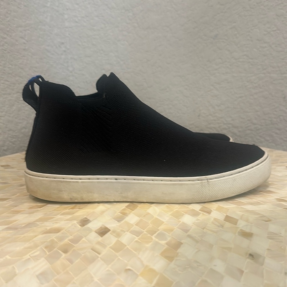 Rothy’s The Chelsea Sneaker Boot Black Knit High Ankle Pull On Womens size 8